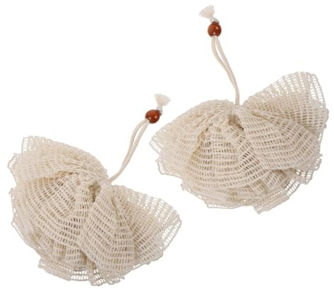 HEATSHAKING 2pcs Shower Loofahs Balls Body Scrubber Balls Ramie Fiber Beige with Hanging Rope Remove Excess Oil and Lower Consumption of Shower Gel for Families and Hotel Use