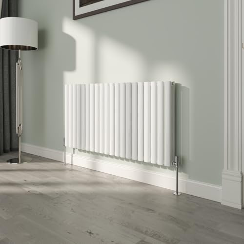NRG White Oval Radiator Horizontal 600x1180mm Double Panel Central Heating | High Heat Output, Mild Steel, Designer Radiator Wall Mounted, Modern Radiator, for Living Room, Kitchen, Bedroom, Bathroom