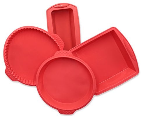ZOLLNER24 Set de 4 moules à gâteau, silicone, formes variées, rouge