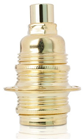 Fassung für Lampe E14, Metall Lampenfassung mit Außengewinde und Schraubringen, vermessingt mit Zugentlastung in Messing-Finish