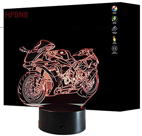 HPBN8 Ltd 3D Motorrad Lampe USB Power 7 Farben Amazing Optical Illusion 3D wachsen LED Lampe Formen Kinder Schlafzimmer Nacht Licht.
