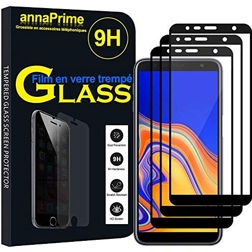 annaPrime® Lot 3 Films Verre Trempé de Protection d'écran pour Samsung Galaxy J4+/ J4 Plus (2018) 6.0 SM-J415F/DS/ J415FN/DS/ J415G/DS (Non Compatible Galaxy J4 5.5) - Noir