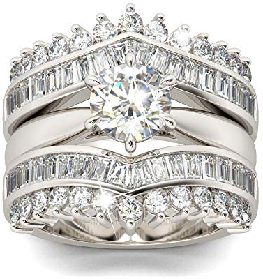 Jeulia [3 Stück Damen Ringe Set Art Deco Rundschliff Sterling Silber Ringe Set Schmuck für Verlobungsring Trauring Ehering (60 (19.1))