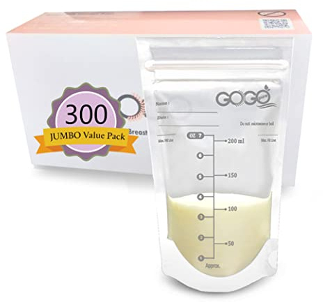 300 Count JUMBO Pack Breastfeeding Breastmilk Storage Bags - 7 OZ, EACH PRE-STERILIZED By Gamma Ray, BPA Free, Leak Proof Storing Double Zipper Seal, Self Standing, for Refrigeration and Freezing