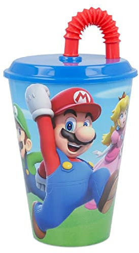 ALMACENESADAN 2711; Vaso con caña Super Mario; Producto de plástico Reutilizable; Libre BPA; Capacidad 430 ml