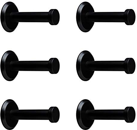SOTECH 6 Stück Garderobenhaken TALEA echt Edelstahl massiv schwarz matt | Ø 10 / 15 mm Länge 50 mm Gesamtlänge 53 mm Kleiderhaken mit Platte Wandhaken mit verdeckter Montage