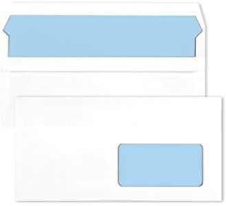 Netuno 1000 Brief-Umschläge din lang mit Sichtfenster rechts lange Fensterumschläge haftklebend 110x220 mm 75g Briefhüllen DL Brief-Umschlag Fensterumschlag Papierumschlag lang Innendruck