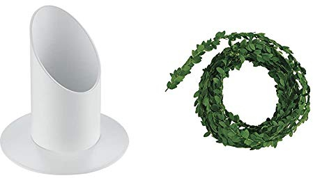 Rayher Kerzenhalter, aus Metall, ideal für Stabkerzen, Stumpenkerzen, Tafelkerzen Taufkerzen und Kommunionkerzen - Kerzenständer, Kerzenleuchter, ø 40 mm, weiß matt & 5107300 Buchs-Girlande, Rolle 5m