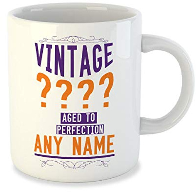 Vintage Personalised Mugs for Women & Men - 18th 20th 21st 30th 40th 50th 60th 70th 80th Birthday Gift Present Customised Coffee Tea Mug