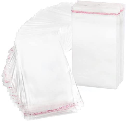 RUBY Lot de 200 sachets transparents en cellophane plastique avec fermeture adhésive 12 x 20 cm