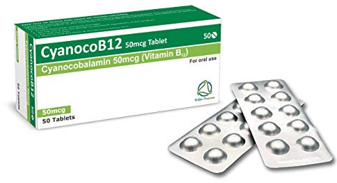 Vitamin B12 Cyanocobalamin High Strength 50mcg Tablets, CyanocoB12 Vegan 50 Tablets. Reduction of Tiredness & Fatigue. (Pack of 50 Tablets)
