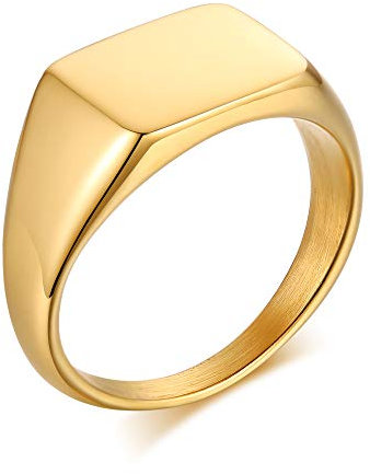 PJ JEWELLERY 18 Karat Gold gefüllter Edelstahl Zarter quadratischer Siegelring für Frauen Mädchen Stapelbarer klobiger Schichtring Band Pinky Ring Stilvoller Ring für Frauen, Größe 57 (18.1)
