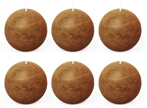 Spaas 6x Candela a sfera in stile rustico 80 mm 24 ore, cognac