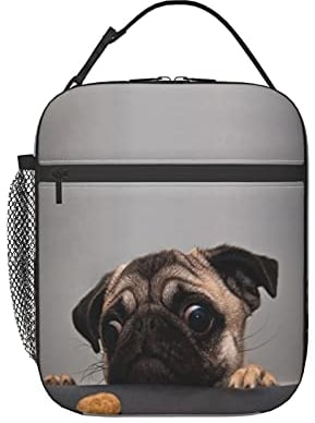 Yilad Hungry Pug Dog Lunch Box Insulated Thermal Reusable Lunch Bag Cooler Totes For Men Work Office Picnic Hiking, Black1