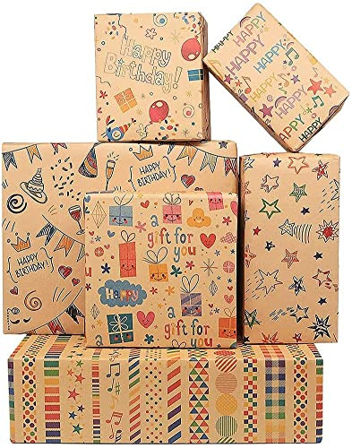OPPLESIN C arta Regalo Cumpleaños Juego y Cintas Etiquetas,Papel de Regalo,Papel para envolver Regalos,Papel de Paquete para Regalos,Papel de Paquete Regalo para Mujer Hombre Femenino Chicas Niños