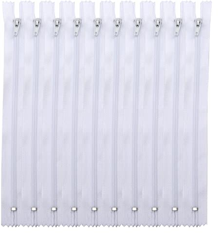 DOITEM 10pcs 20cm/8 Inch Multicolor Nylon Coil Cerniere per Cucire e Artigianato, Bianco