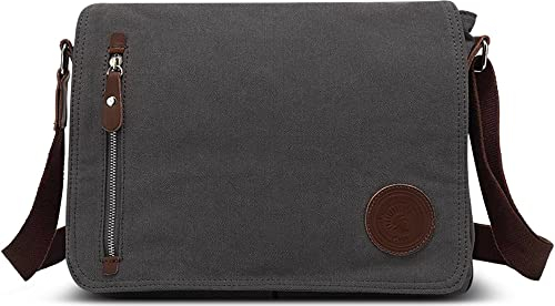 DORRISO Mode Umhängetasche Herren Schultertasche Canvas Schultertaschen für 14 Zoll Laptop Kuriertasche Männer Casual Reise Schule Schultertasche Kuriertasche Grau