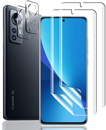 Yiunssy [2+2 Stück Schutzfolie für Xiaomi 12 und Xiaomi 12 Kamera Panzer Schutz Glas, Blasenfreie Weich/Anti- Kratzer/HD TPU Displayschutz/Kamera für Schutzglas für Xiaomi 12