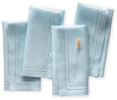 Servietten aus 100 % Leinen, Doppelsaum, Hellblau, 50,8 x 50,8 cm, 4 Stück