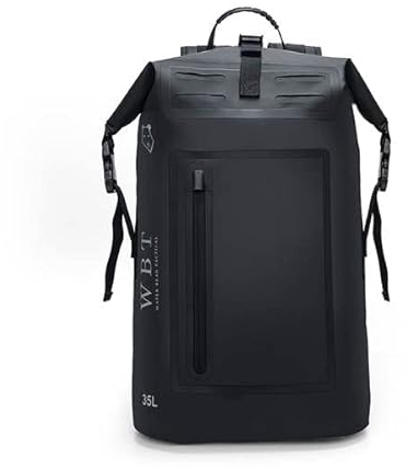Water Bear Tactical Wasserdichter Rucksack: 35 l robuster Roll-Top-Verschluss (kein reflektierender Streifen)., Schwarz, 35L, Rolltop