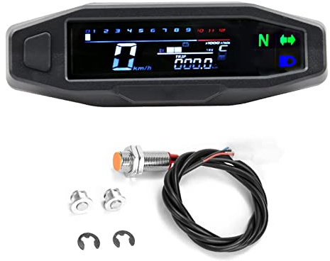 Shkalacar Velocímetro digital para motocicleta, tacómetro con pantalla LCD de 1-6 marchas, intermitente, retroiluminación, odómetro y carburador para la mayoría de modelos de motocicleta (con cable)