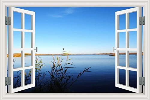 MUMUWUSG Etiqueta De La Pared Del Vinilo 3D Azul Cielo Lago Paisaje Fotomural Vinilo Pared 3D Dormitorio Fotomurales Decorativos 3D Fresco Pared Papel Pintado Posters Mural 160X120Cm