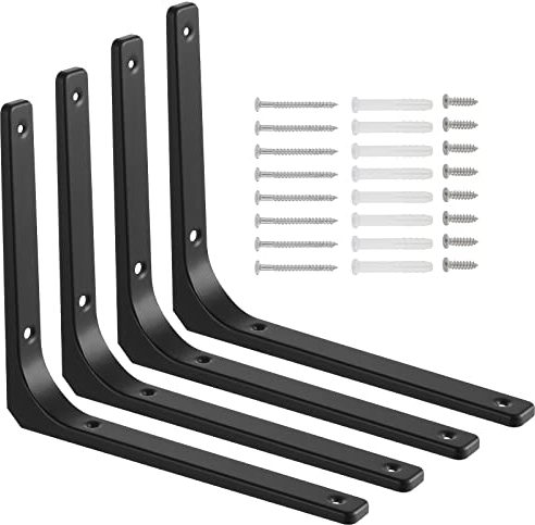 Knpwer 4 Stk Schwarze Regalhalterung,12 Zoll Heavy Duty Regalhalterungen,Industrielle Regalhalterung, Multifunktionale Metallwinkel 90 Grad (25x30cm)
