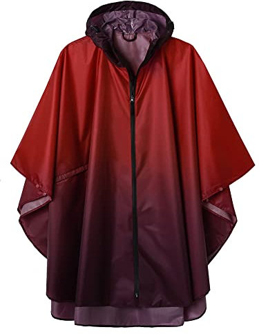 Regen Poncho Jacke Mantel für Erwachsene mit Kapuze wasserdicht mit Reißverschluss im Freien, Rot+Violett