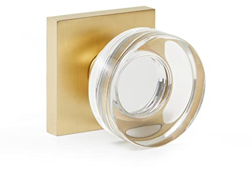 Explore Hardware Florence Model Solid Brass Hallway & Closet Passage Door Knob, Crystal with Satin Gold Brass