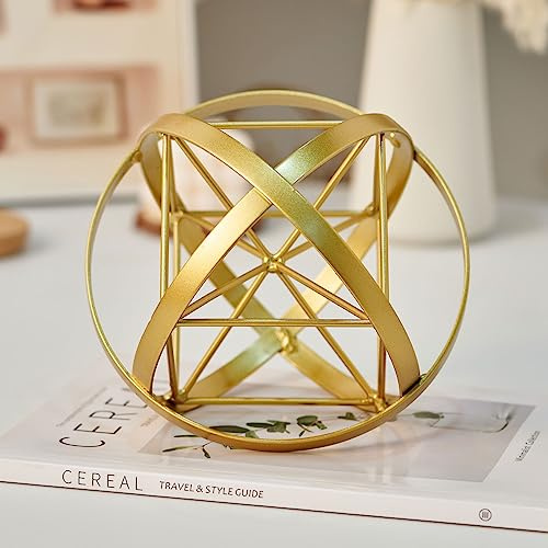HLQMFHT Escultura Abstracta geométrica de Metal de 7 Pulgadas, Esfera de decoración geométrica de Metal, decoración de Mesa para Sala de Estar, Estudio, Dormitorio, decoración Moderna del hogar