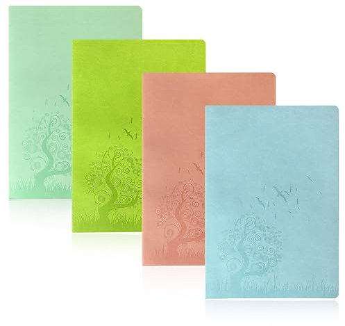 SINOBAND Dotted Journal Schreibheft, 4 Stück weiches PU Leder Cover Bullet Journals mit 512 Seiten, A5 buntes Themenheft, Dotted Grid Travel Journal für Reisende, Studenten, Büro (color 3)