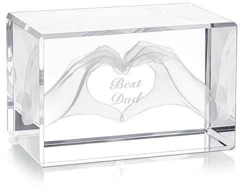 BELLE VOUS Cube en Cristal Gravé pour Le Meilleur Papa - Cadeau Anniversaire, Fête des Pères et Noël - Idée pour Homme