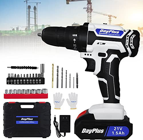 Perceuse Visseuse Sans Fil 21V, Visseuse Devisseuse Sans Fil avec 2 Batteries, 45Nm Perceuse Électrique, 25+1 Réglages de Couple, 29 Accessoires, 2 Vitesses, LED, pour la Bricolage(Blanc)