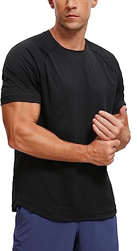 CRZ YOGA Atmungsaktive Struktur Crew Neck T Shirt | Workout, Schnell trocknend, Leicht, Klassische Passform, Runder gewellter Rückensaum, Kurzarm Shirts, für Herren