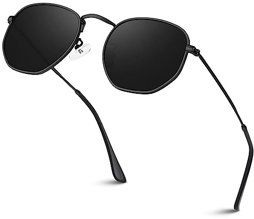 Sunier Sonnenbrille Damen Herren Polarisiert,Mode Apace Polygon Sonnenbrille Damen, Ultraleichter Sechseckige Metallrahmen 100% UV400 Schutz