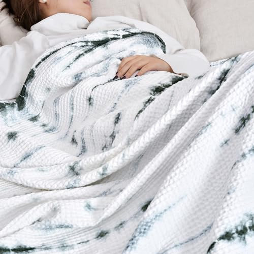 PHF Decke aus 100 % Baumwolle, Batik-Waffelgewebe, King-Size-Größe, weich, atmungsaktiv, hautfreundlich, langlebig, für alle Jahreszeiten, manuell, elegant, zartes Muster für Bett, Heimdekoration,