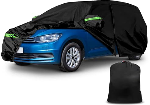 Autoschutzhülle Auto Abdeckung Geeignet für Volkswagen Touran 2003-2023, Autoabdeckung Auto Abdeckplane mit Türreißverschluss Schloss und winddichten Bändern für Sonne Schnee Regen Staubschutz