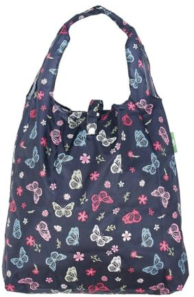 ECO CHIC Lightweight Foldable Reusable Shopping Bag Water Resistant Tote Bag (Monarch Butterflies Black)