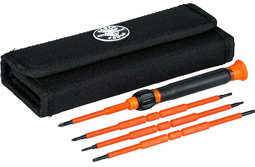 Klein Tools 32584INSR - Juego de destornilladores de precisión 8 en 1 con funda, juego aislado de 1000 V con puntas TORX Phillips, ranuradas y a prueba de manipulaciones