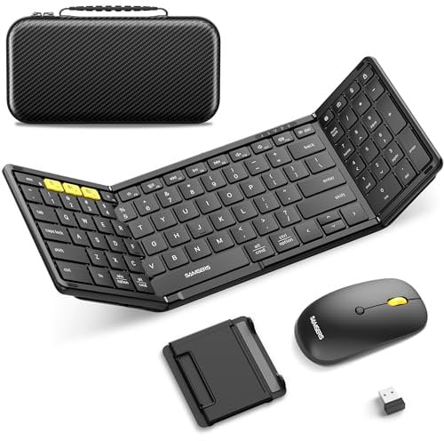 Samsers Foldable Keyboard and Mouse Combo - Bluetooth 5.0 & 2.4G Full-Size Portable Travel Keyboard With USB-C Rechargeable Wireless Mouse for iOS Android Windows Mac OS