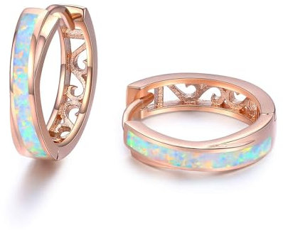TANGPOET Hoop Earrings Sterling Silver Opal Sleeper Earring Small Huggie Rose Gold Earrings Valentines Day Jewellery Gifts for Women Girls Kids Children