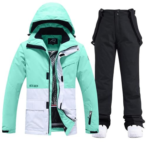 HOTIAN Set da Sci da Donna, 2 Pezzi, Giacca Impermeabile Antivento Invernale Calda, per Sci e Snowboard, Bu+wt, S