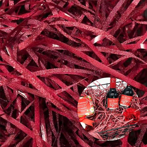 Geschreddertes Papier Füllmaterial, Hillylolly Geschreddertes Seidenpapier, Füllmaterial Geschenk 200g, Geschenk Füllung Papier, Ostergras, Deko Füllung für Geschenkbox Geschenkkorb (Rot Blinken)