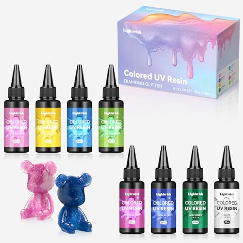 Farbiges UV-Harz, 8 schillernd Farben UV-Harz-Kit, schnelles Ultraviolett härtendes Epoxidharz für Handwerk, Schmuckherstellung, Gießen und Beschichtung, DIY-Handwerk (je 50 g)