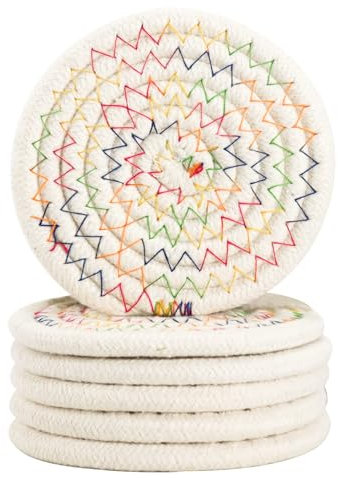 Coasters Glasses, Vintage Handmade Cup Coasters Set of 6 for Table Protection, Round Water Absorbent Drink Coaster