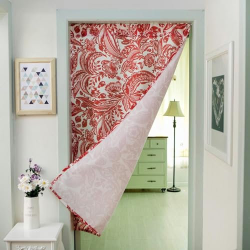 TAMUNI 60/70/80 * 140CM 2 Panneaux Japonais Paon Coton Lin Porte Rideau Rideau de Porte Rideaux Courts pour Chambre Cuisine Porte Rideau moitié