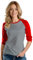 Baseball-T-Shirt für Damen, Dreiviertelärmel, Oberteil für Damen, 3/4-Ärmel, Damen-Top, Übergröße, Raglan in Heather Grey & Red, Mittel