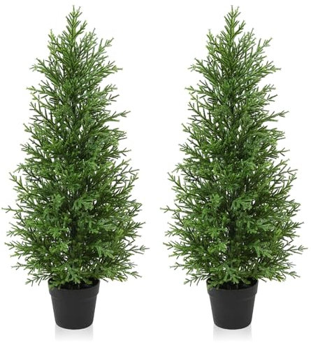 Kazeila 90cm Artificial Plants Outdoor Artificial Cypress Tree,UV Resistant Rated Fake Conifers Trees for Home Garden Front Porch Decor(2Pack)
