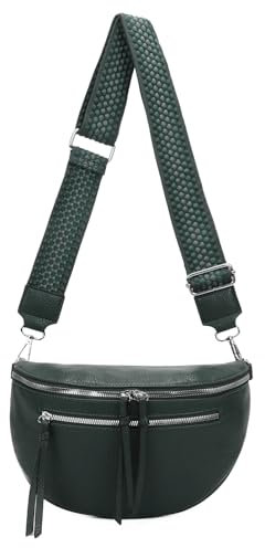 ITALYSHOP24 Damen Tasche Umhängetasche Brusttasche Muster Gürtel Bauchtasche Crossbody Gürteltasche Hüfttasche Crossover Bodybag Schultertasche Handytasche Leder Optik Dunkelgrün M