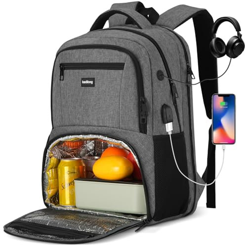 kadilong Lunch Rucksack Herren,Groß Lunch Rucksack 17,3 Zoll für Arbeit Reisen Schule Picknick Uni Schulrucksack Jungen Teenager mit USB Ladeanschluss,Dunkelgrau